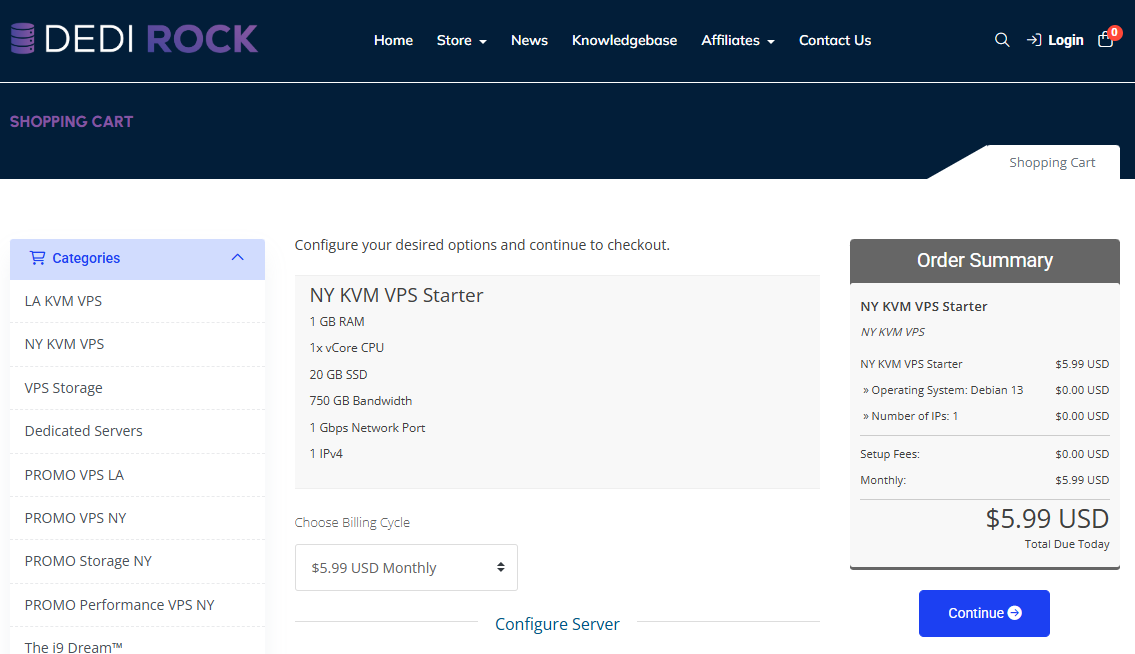 Tarife und Preise der DediRock KVM-VPS in Buffalo, New York