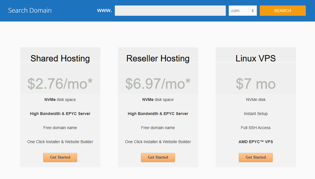 Dewlance shared hosting from USD2.76 per month with NVMe storage
