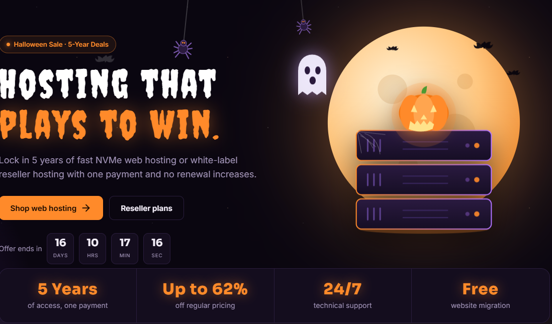 PawnHoster Halloween Web Hosting: Up to 62% Off, From $0.98/mo