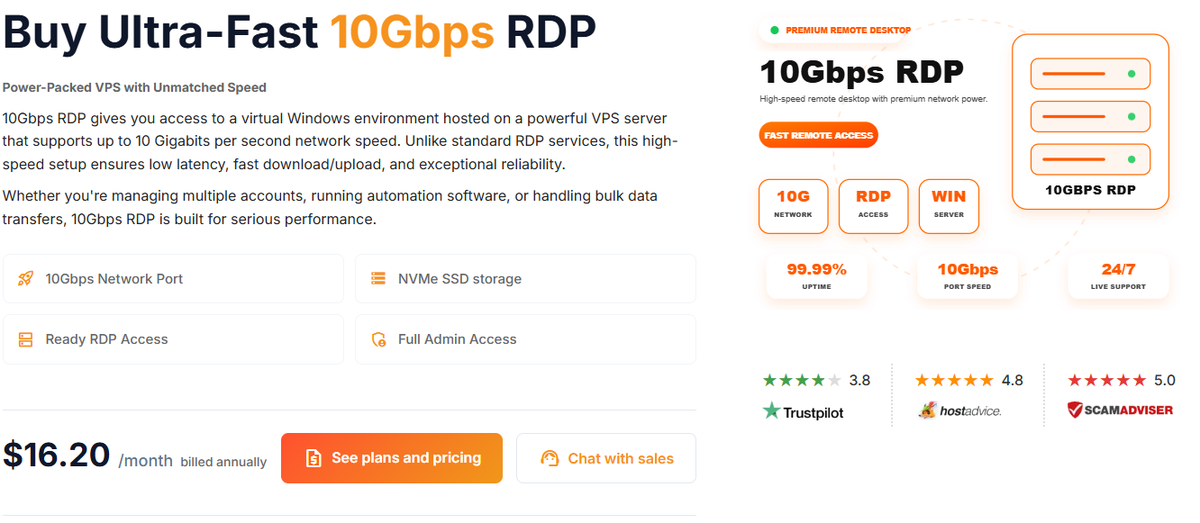 FireVPS plans screenshot