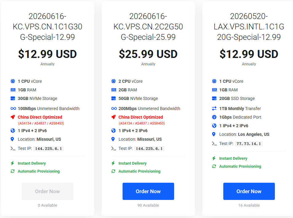 DediOne Special VPS plan price screenshot