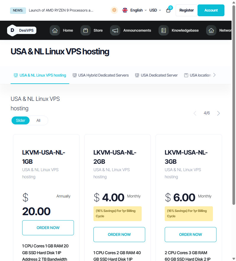 DesiVPS KVM plan price screenshot