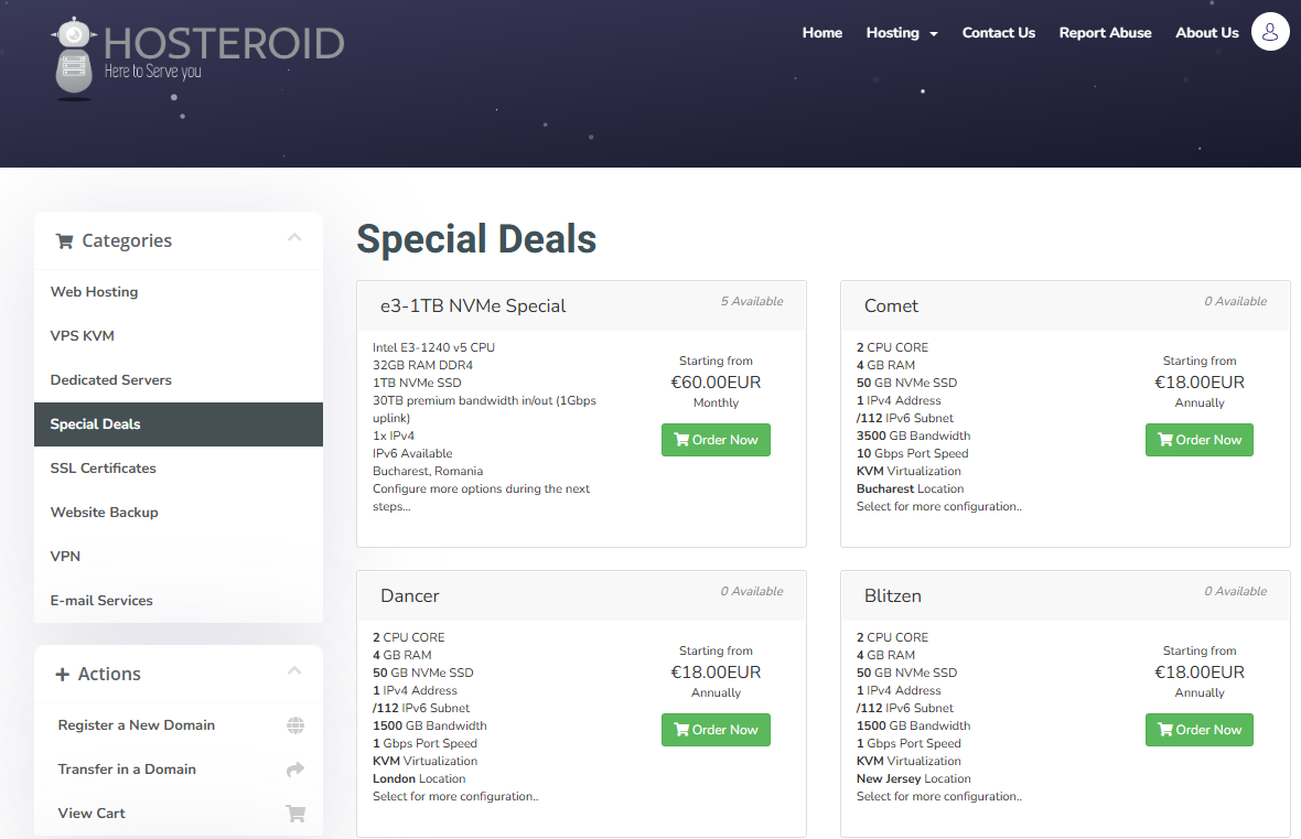 Hosteroid special deals screenshot