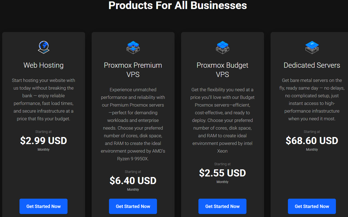 Jink Proxmox budget VPS price screenshot