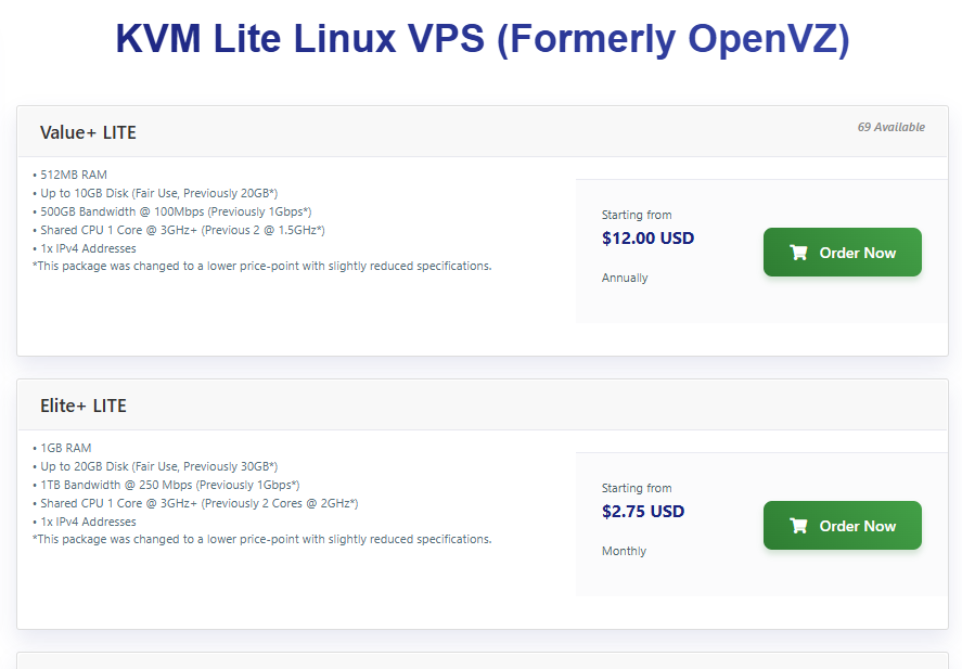 Virmach KVM Lite VPS plan price screenshot