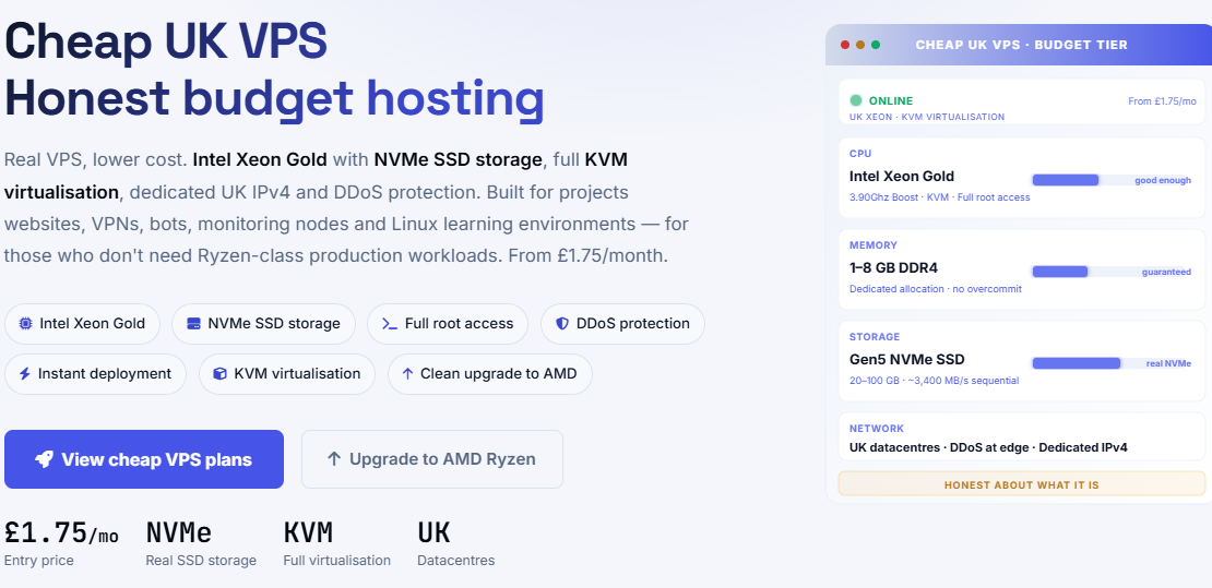 VM6 Cheap UK VPS price screenshot
