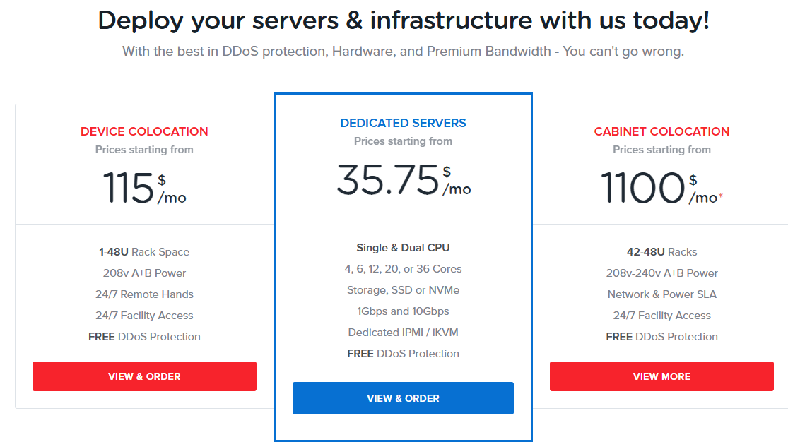 Dedicated.com plans screenshot