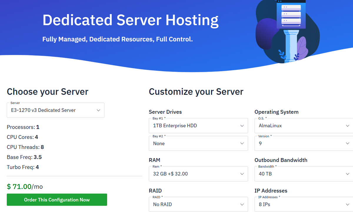 Hostwinds plans screenshot
