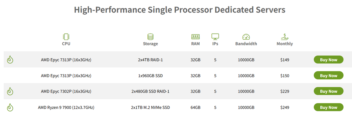 XLHost plans screenshot