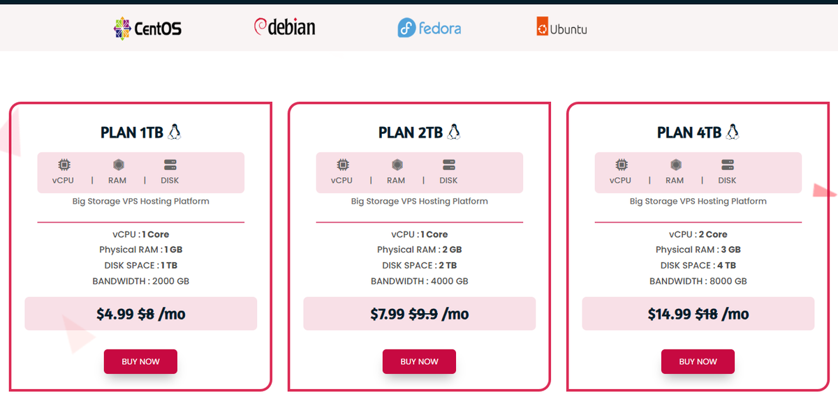DedicatedCore plans screenshot