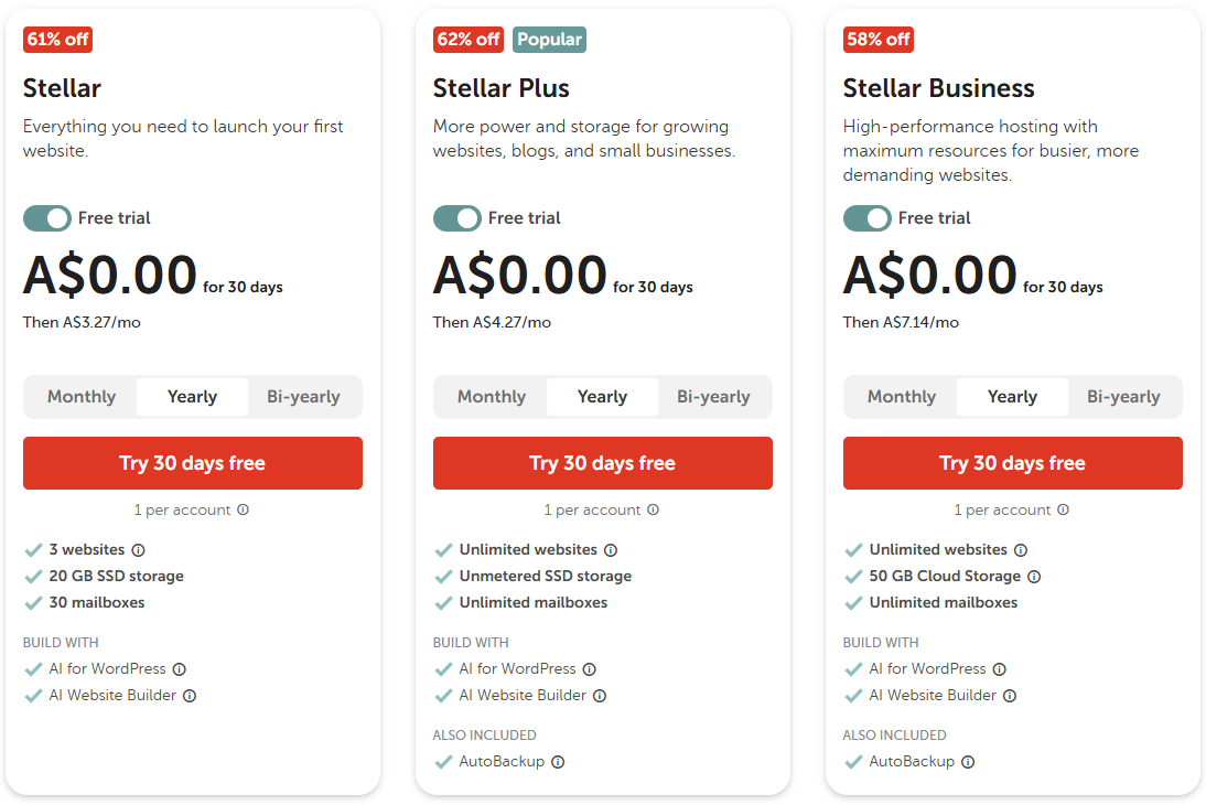 Namecheap plans screenshot