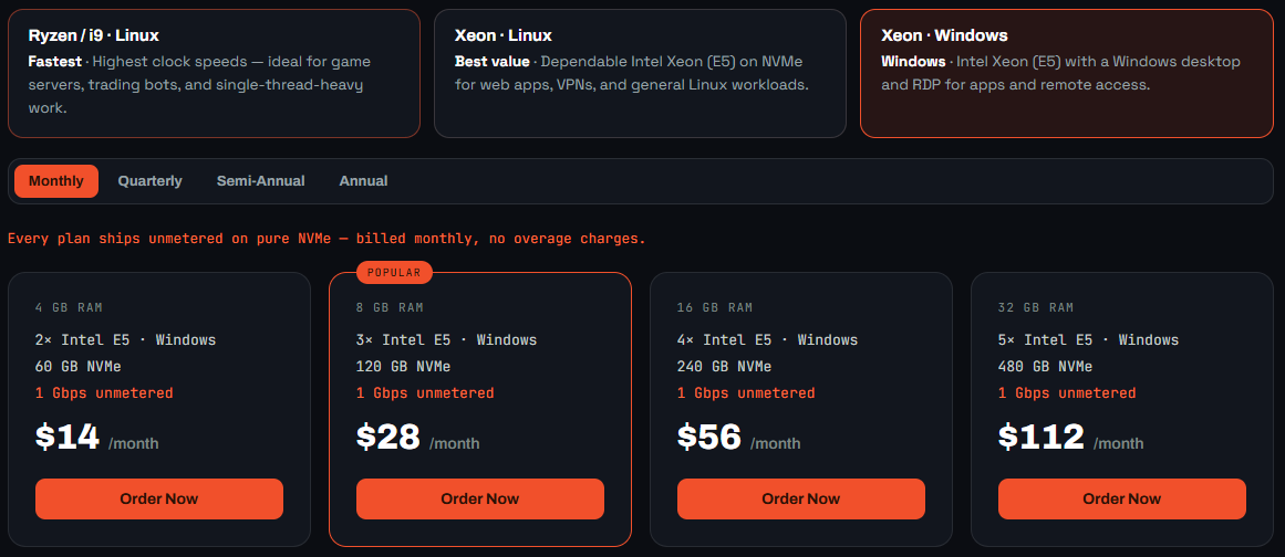 ServerHost plans screenshot