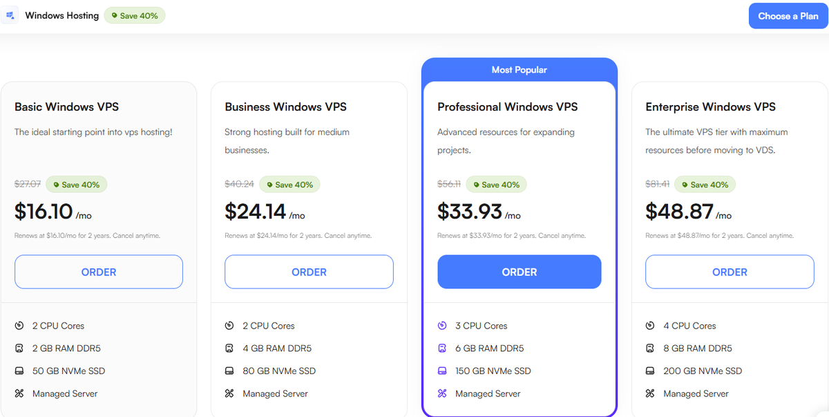 Ultahost plans screenshot