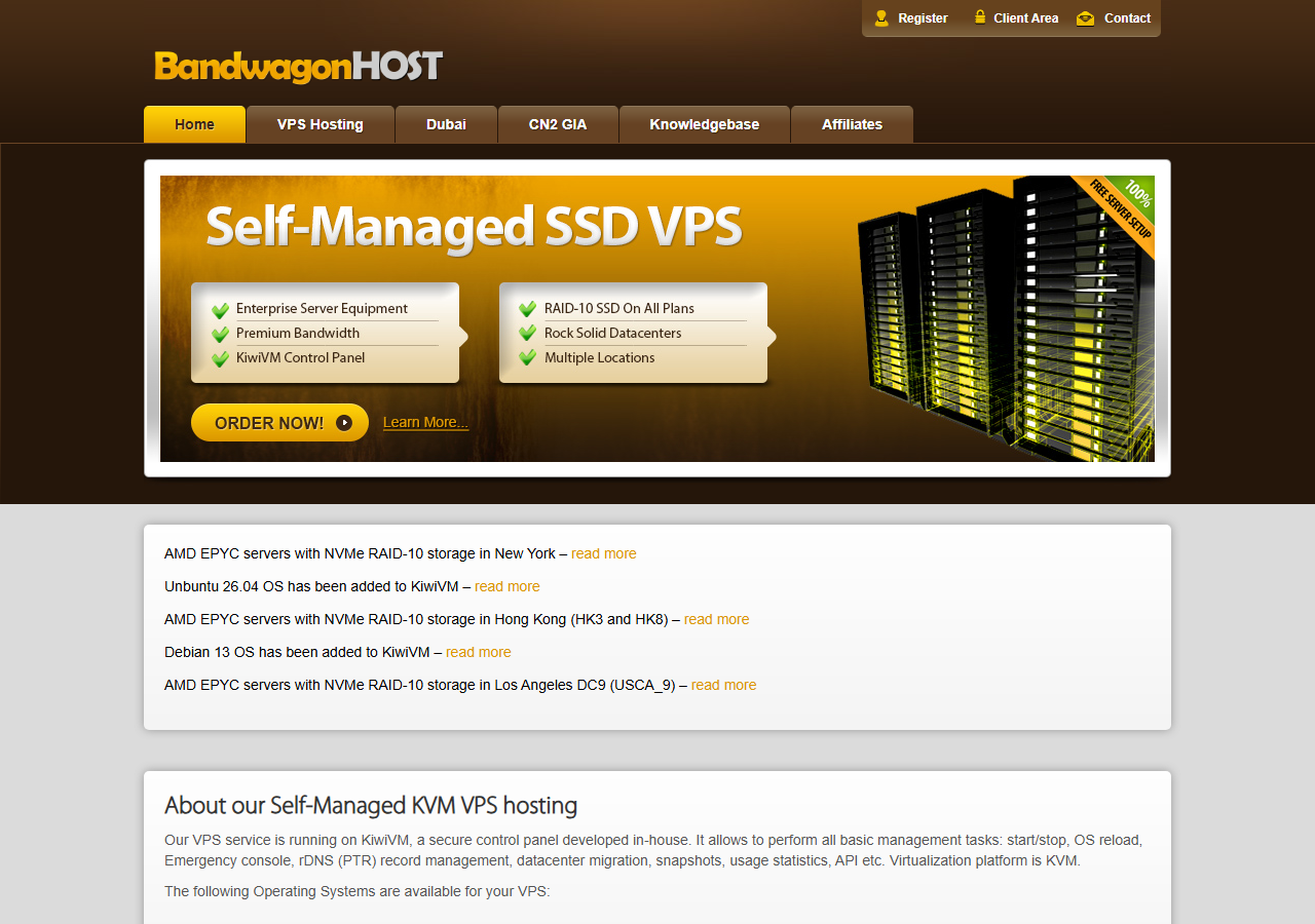 BandwagonHost official website homepage
