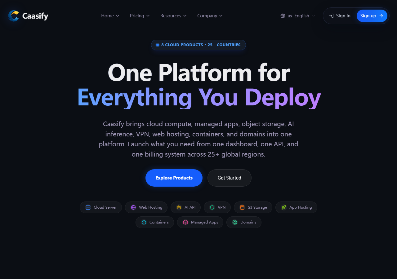 Caasify official website homepage