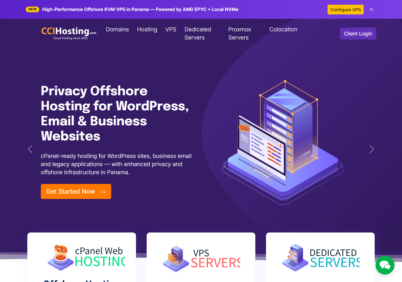CCIHosting official website homepage