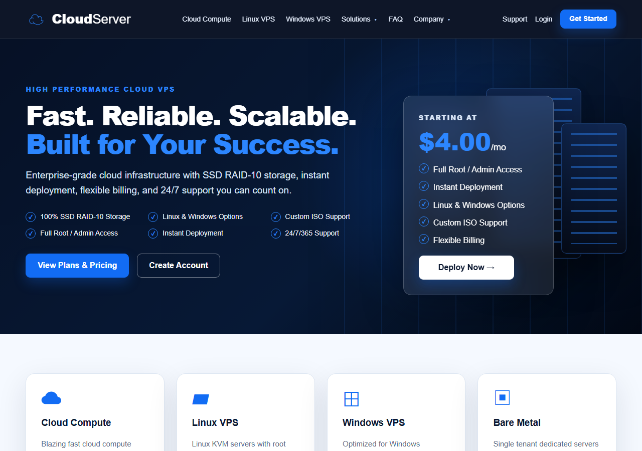 CloudServer official website homepage
