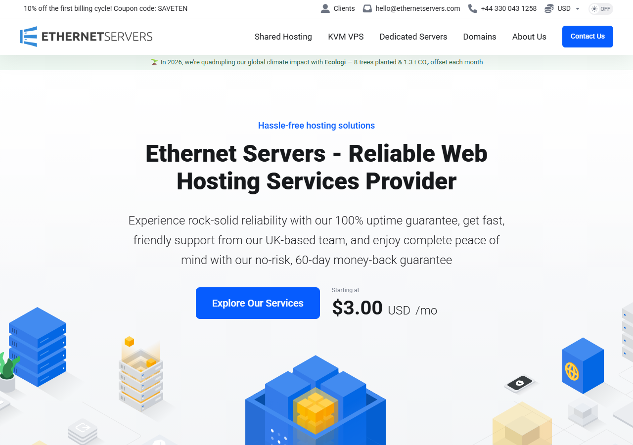 EthernetServers official website homepage