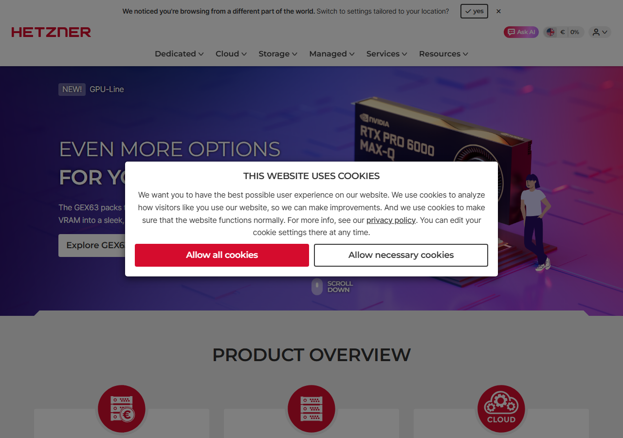 Hetzner official website homepage