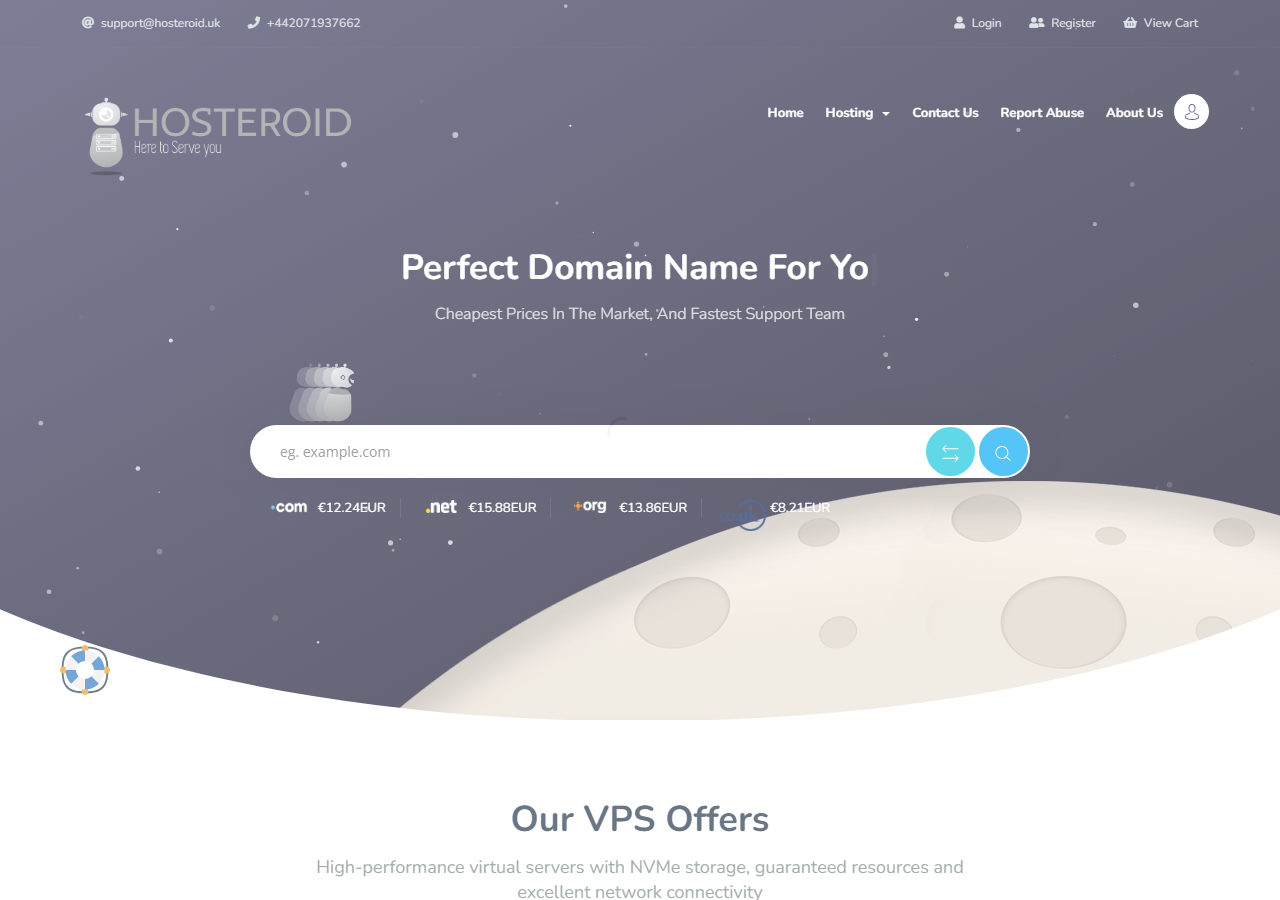 Hosteroid official website homepage