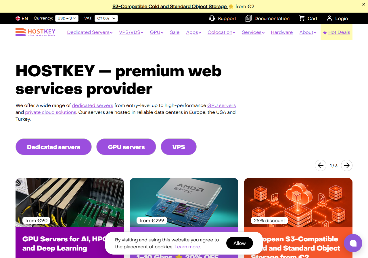 Hostkey official website homepage