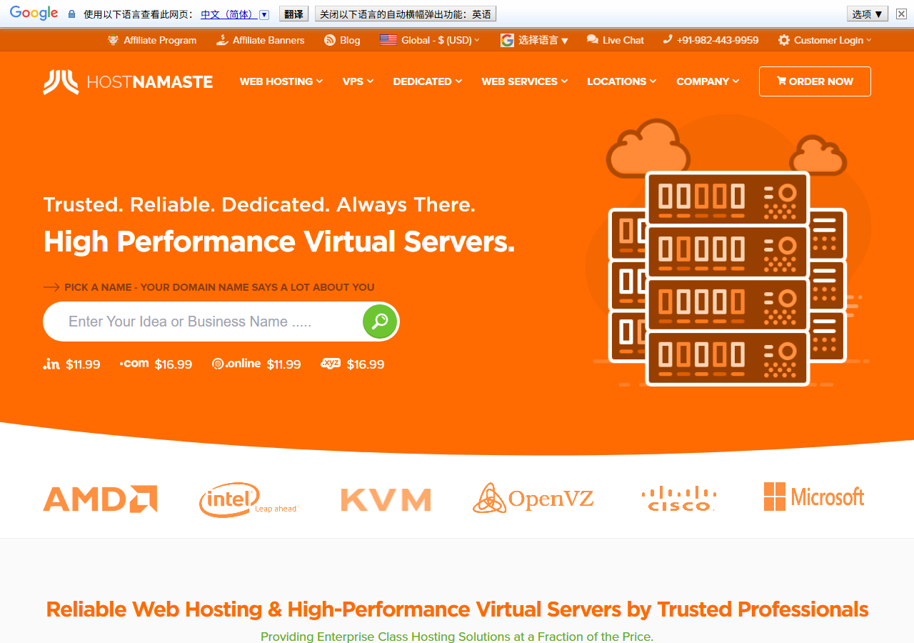 HostNamaste official website homepage
