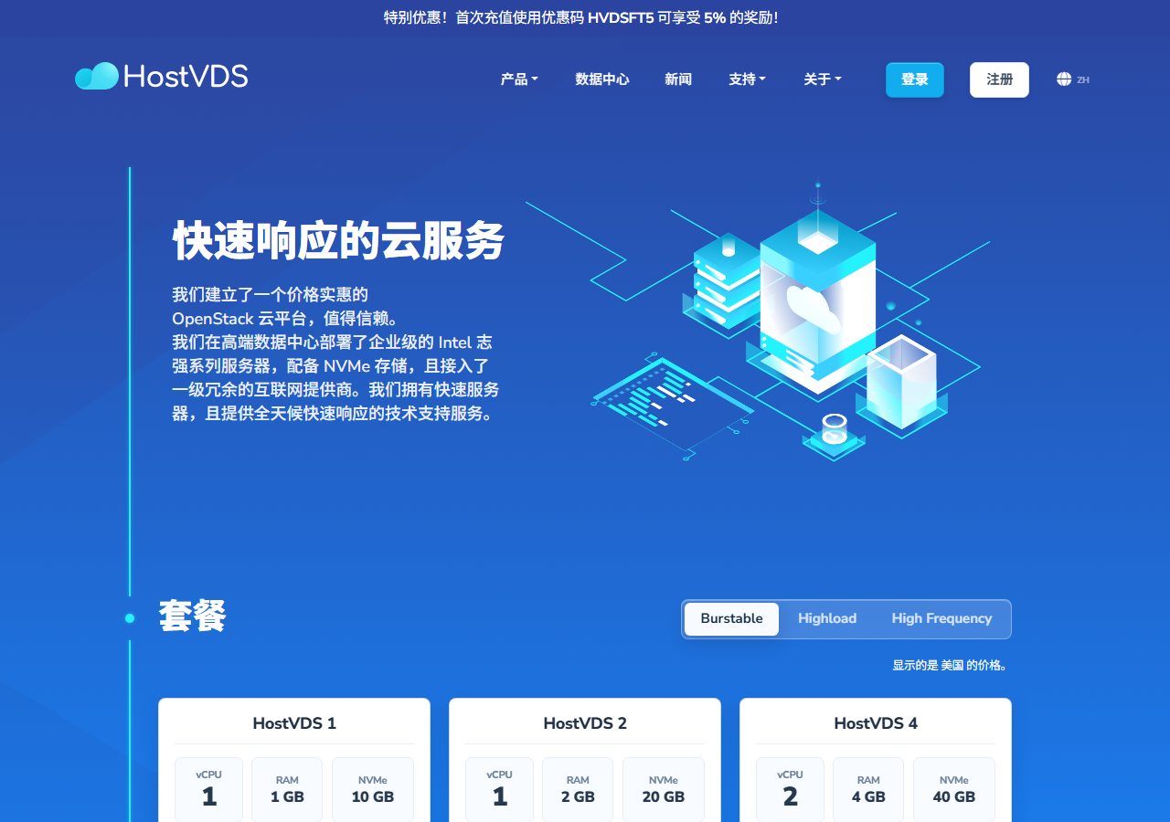 HostVDS official website homepage