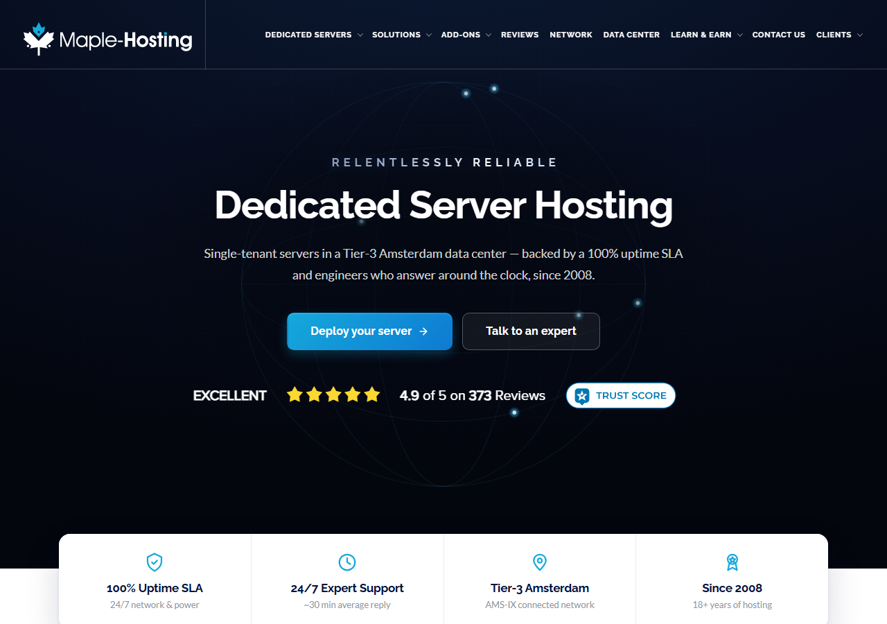 Maple-Hosting official website homepage
