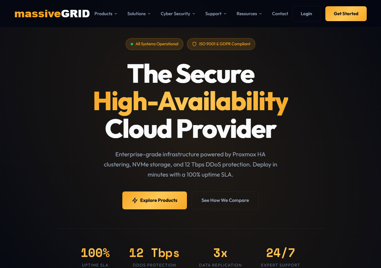 MassiveGrid official website homepage