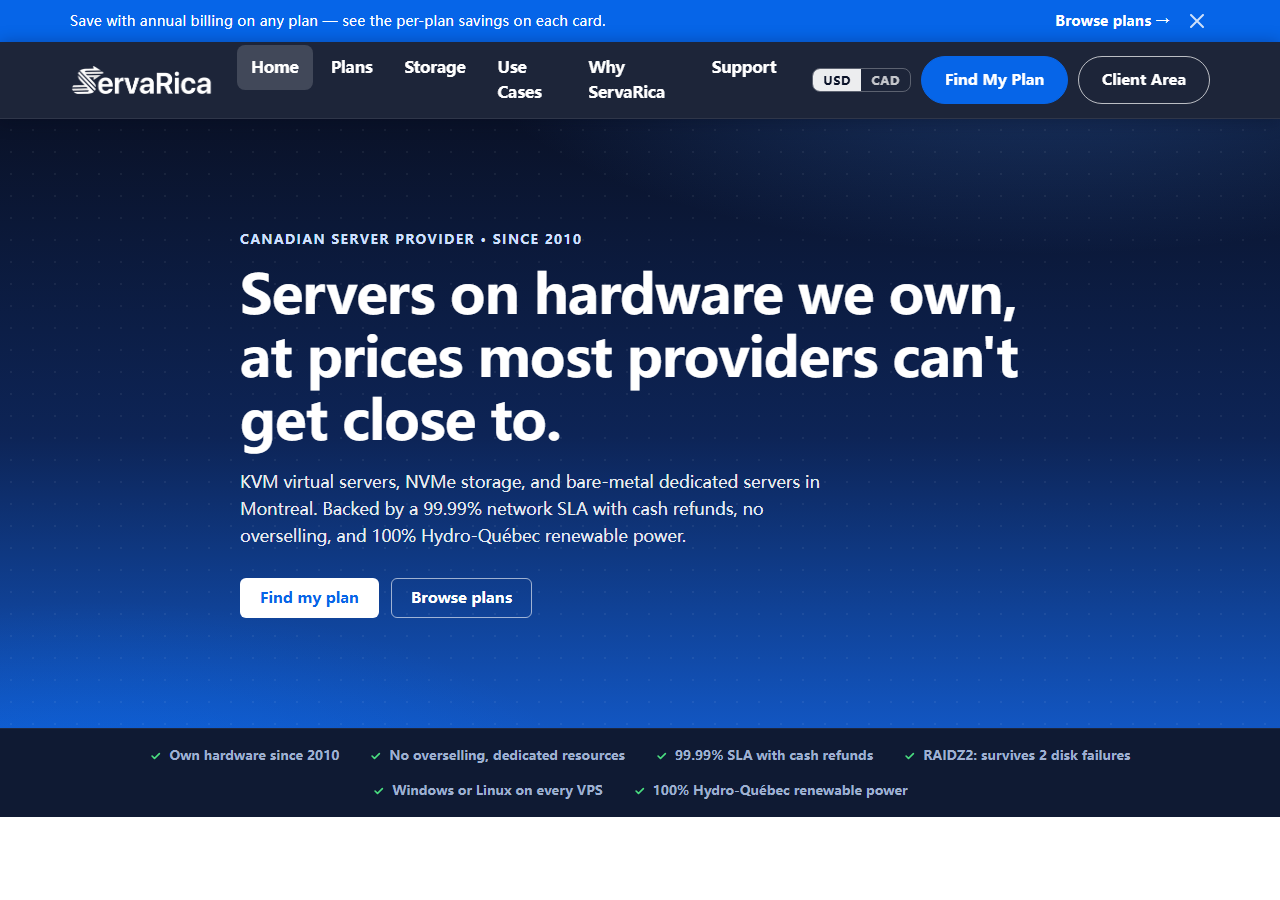Servarica official website homepage