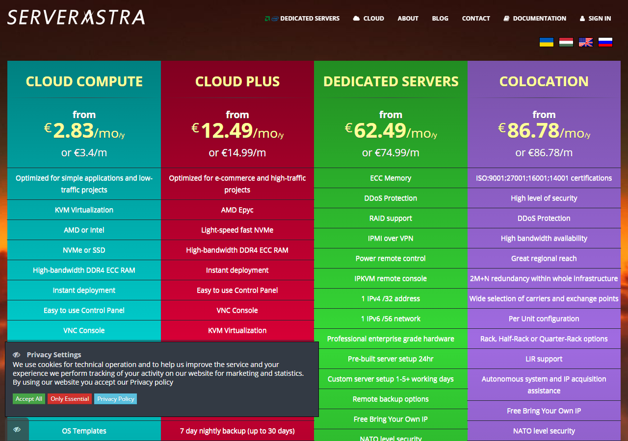 ServerAstra official website homepage