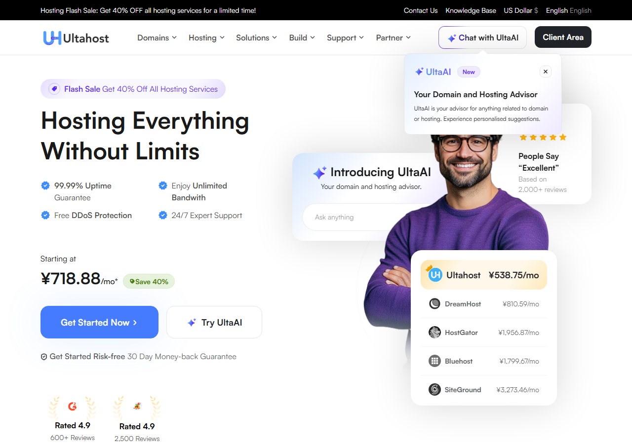 Ultahost official website homepage
